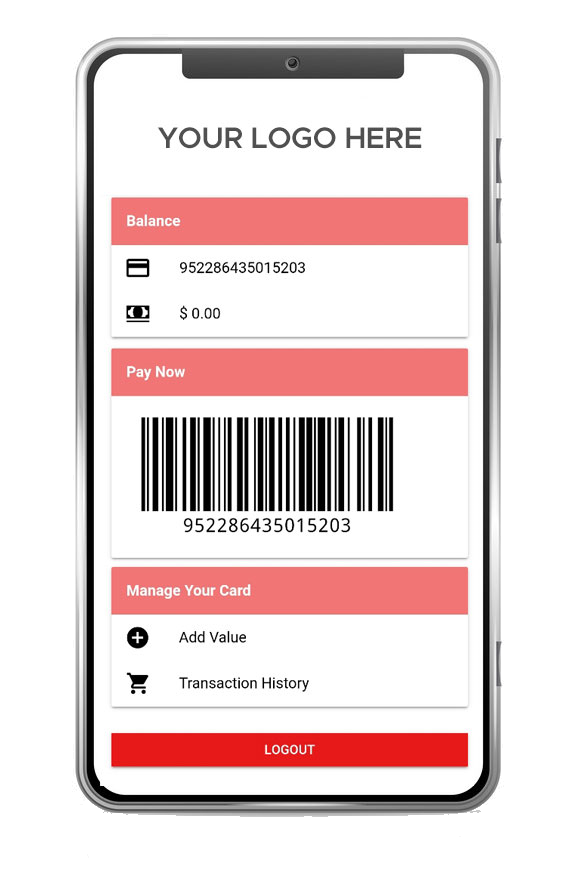 KaChing Vault white-label mobile wallet app showing barcode payment